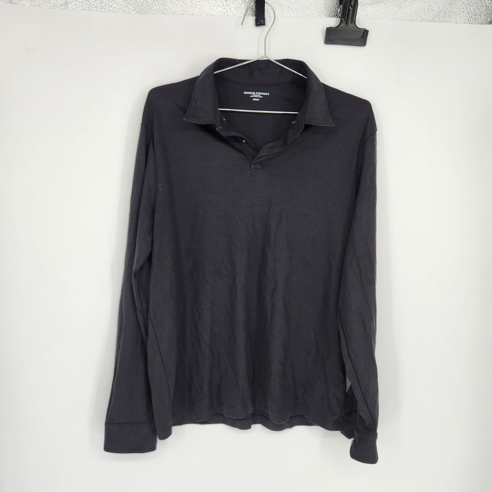 Charles Tyrwhitt Medium Black Long Sleeve Polo Shirt